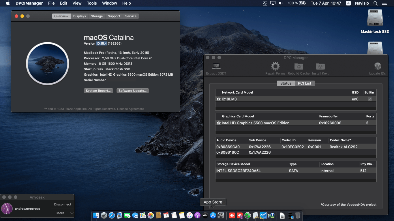 Success Hackintosh macOS Catalina 10.15.4 Build 19E226 at Lenovo Thinkpad X250